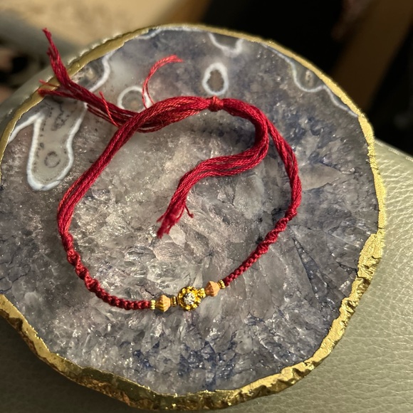 Two thin string bracelets. Maroon with small rhinestone and gold accent and Pink - Picture 5 of 8